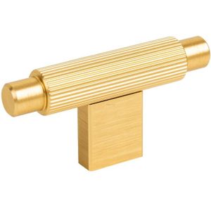 Meubelknop Met Lijnstructuur 70mm - Ø14mm - Hoogte: 35mm - Messing Geborsteld