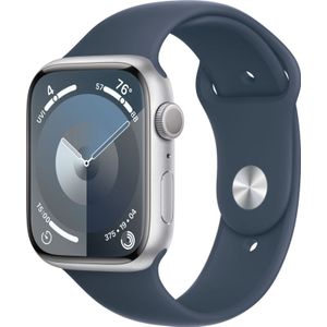 Apple Watch Series 9 45mm Zilver Aluminium Sportband Blauw S/M