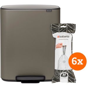 Brabantia Bo Pedal Bin 60 Liter Platinum + Vuilniszakken (120 stuks)