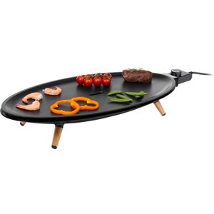 Princess Table Chef Elypse 103200 - Grill & Bakplaat - Gourmet - Ovaal design – XL 60 x 30 cm - 1.8 meter snoer - Trendy bamboo voetjes - Snel warm