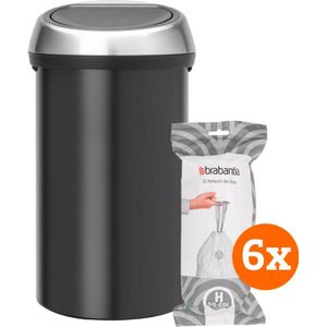 Brabantia Touch Bin 60 Liter Matt Black Fingerprint Proof + Vuilniszakken (120 stuks)