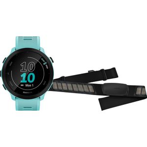 Garmin Forerunner 55 Blauw + Garmin HRM-DUAL Hartslagmeter Borstband Zwart