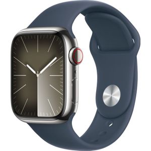 Apple Watch Series 9 4G 41mm Zilver Rvs Sportband Blauw M/L