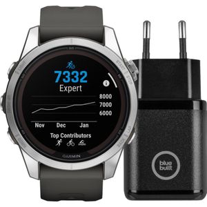 Garmin Fenix 7S Pro Solar Zilver 42mm + Bluebuilt Oplader 30