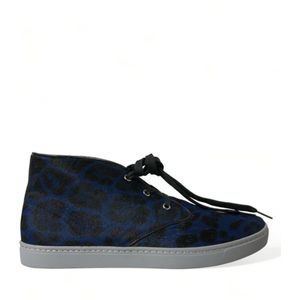 Dolce & Gabbana Blauw Kalfsleren Leopaard Print Sneakers