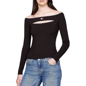 Tommy Hilfiger Jeans Zwart Slim Badge Cutout T-shirt Dames