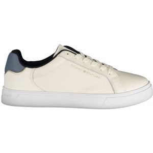 Tommy Hilfiger Beige Leren Dames Sneaker Met Blauwe Accenten