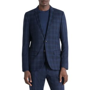 Antony Morato Blauw Slim Fit Bonnie Jas Met Viscosemengsel Geruit Patroon