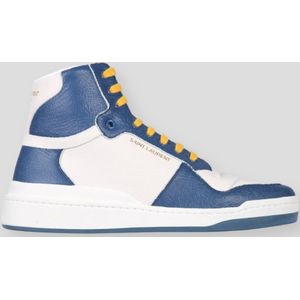 Saint Laurent Kalfsleer Mid Top Sneakers Wit/Blauw