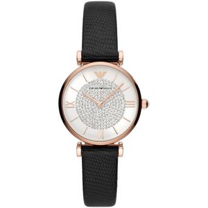 Emporio Armani Gianni T-Bar AR11387 Horloge - Leer - Zwart - Ø 32 mm