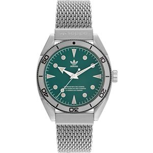 Adidas Grijze RVS Horloge met Groene Wijzerplaat en 10ATM Waterdichtheid