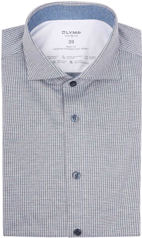 OLYMP Hemd Level 5 24/Seven Pied de Poule Blau - Größe 39