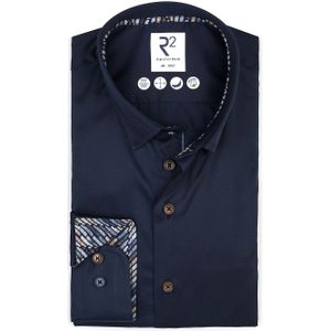 R2 Hemd Fine Twill Contrast Navy - Größe 38