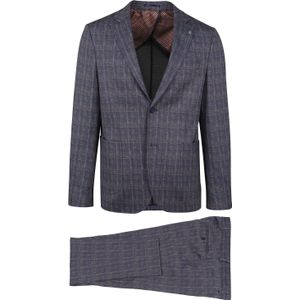 Suitable Anzug Jersey Dunkelblau Grau kariert - Größe 50