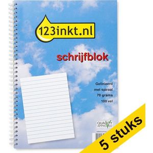 Aanbieding: 5x 123inkt schrijfblok A4 gelinieerd 70 grams 100 vel met spiraal