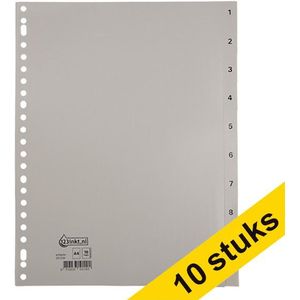 Aanbieding: 10x 123inkt plastic indexen A4 grijs met 10 tabs (23-gaats)
