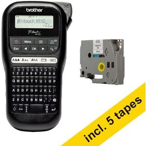 Brother PT-H110 beletteringsysteem (QWERTY) + 5 zwart op wit tapes