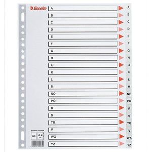 Esselte 100004 plastic indexen A4 grijs met 20 tabs A-Z (23-gaats)