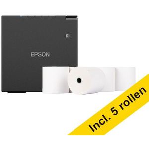 Epson TM-M30III bonprinter zwart met wifi, ethernet en bluetooth bundel met 123inkt kassarol 80x80x12 thermo wit (5 stuks)