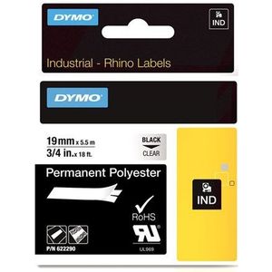 Dymo 622290 IND Rhino tape permanent polyester zwart op transparant 19 mm (origineel)