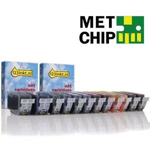 Inktcartridge Canon aanbieding: 2 x PGI-525PGBK + 2 x CLI-526BK/C/M/Y/GY met chip (2 zwart + 4 kleuren) (123inkt huismerk)