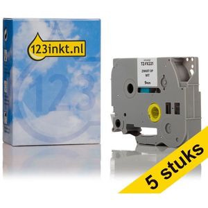 Aanbieding: 123inkt huismerk vervangt 5x Brother TZe-FX221 Flexi ID tape zwart op wit 9 mm