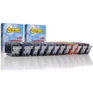 Inktcartridge Canon aanbieding: 2 x PGI-525PGBK + 2 x CLI-526BK/C/M/Y/GY zonder chip (2 zwart + 4 kleuren) (123inkt huismerk)