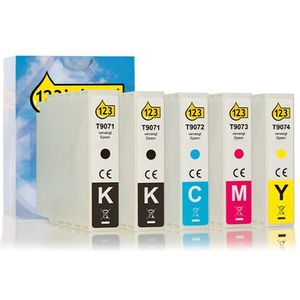Epson aanbieding: T907 serie 2x zwart + 3 kleuren Inktcartridge (123inkt huismerk)