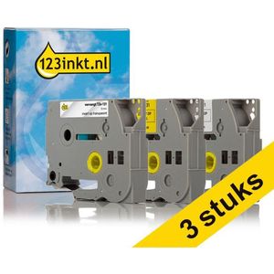 Aanbieding: 3x 123inkt huismerk vervangt Brother TZe 12 mm tape multipack (zwart op wit, zwart op transparant en zwart op geel)