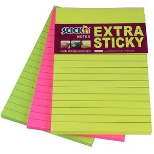 Stick'n extra sticky notes gelijnd kleuren 102 x 152 mm (3 pack)