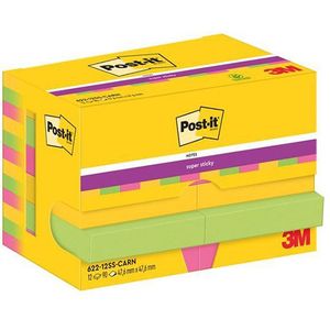 3M Post-it super sticky notes Carnival 47,6 x 47,6 mm (12 stuks)