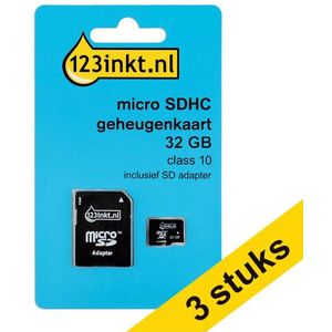 Aanbieding: 3x 123inkt Micro SDXC geheugenkaart class 10 inclusief adapter - 64GB