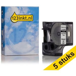 Aanbieding: 5x Dymo S0718300 / 18055 IND Rhino tape krimpkous zwart op wit 12 mm (123inkt huismerk)