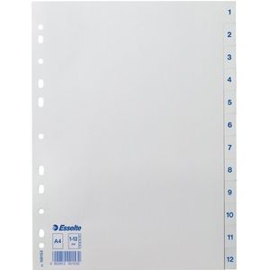 Esselte 100153 plastic indexen A4 wit met 12 tabs 1-12 (11-gaats)