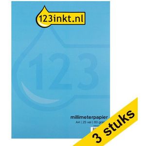 Aanbieding: 3x 123inkt millimeterpapier A4 25 vel (80 g/m2)