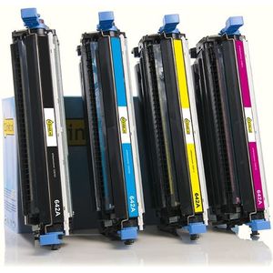 Toner Aanbieding: 123inkt huismerk set voor HP 642A: HP CB400A, 401A, 402A, 403A zwart + 3 kleuren