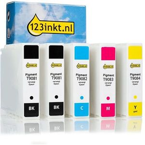 Epson aanbieding: T908 serie 2x zwart + 3 kleuren Inktcartridge (123inkt huismerk)