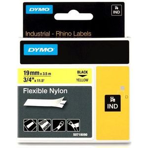 Dymo S0718090 / 18491 IND Rhino tape flexibel nylon zwart op geel 19 mm (origineel)