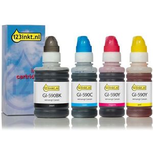 Canon GI-590 aanbieding zwart + 3 kleuren Inktcartridge (123inkt huismerk)