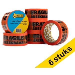 123inkt waarschuwingstape 'Fragile' oranje 50 mm x 66 m (6 rollen)