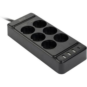 123inkt stekkerdoos met 6 stopcontacten en 4 USB zwart (2 meter)