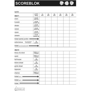 123inkt Yahtzee Scoreblok - Puntentelling en scoreberekening voor Yahtzee - 105 x 148 mm (100 vel)