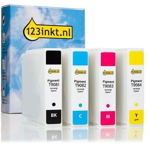 Epson aanbieding: T908-serie zwart + 3 kleuren Inktcartridge (123inkt huismerk)