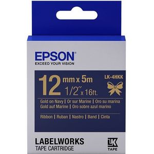 Epson LK-4HKK satijnlint tape goud op marineblauw 12 mm (origineel)
