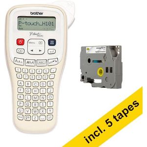 Brother PT-H101C beletteringsysteem limited edition + 5 zwart op transparant tapes