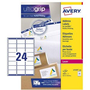 Avery adresetiketten L7159-250 | 6000 stuks | 63,5 x 33,9 mm | Quickpeel technologie
