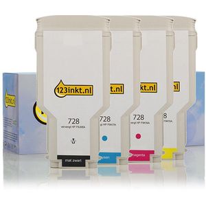 123inkt huismerk vervangt HP 728 multipack zwart + 3 kleuren extra hoge capaciteit