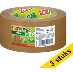 Aanbieding: 3x Tesa Eco verpakkingstape bruin papier 50 mm x 50 m (1 rol)
