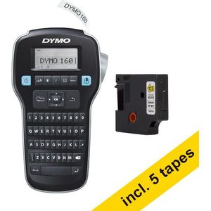Dymo LabelManager 160 beletteringsysteem (QWERTY) + 5 zwart op wit tapes