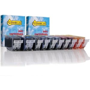 Canon aanbieding: 2 x PGI-525PGBK + 2 x CLI-526BK/C/M/Y zonder chip (2 zwart + 3 kleuren) Inktcartridge (123inkt huismerk)